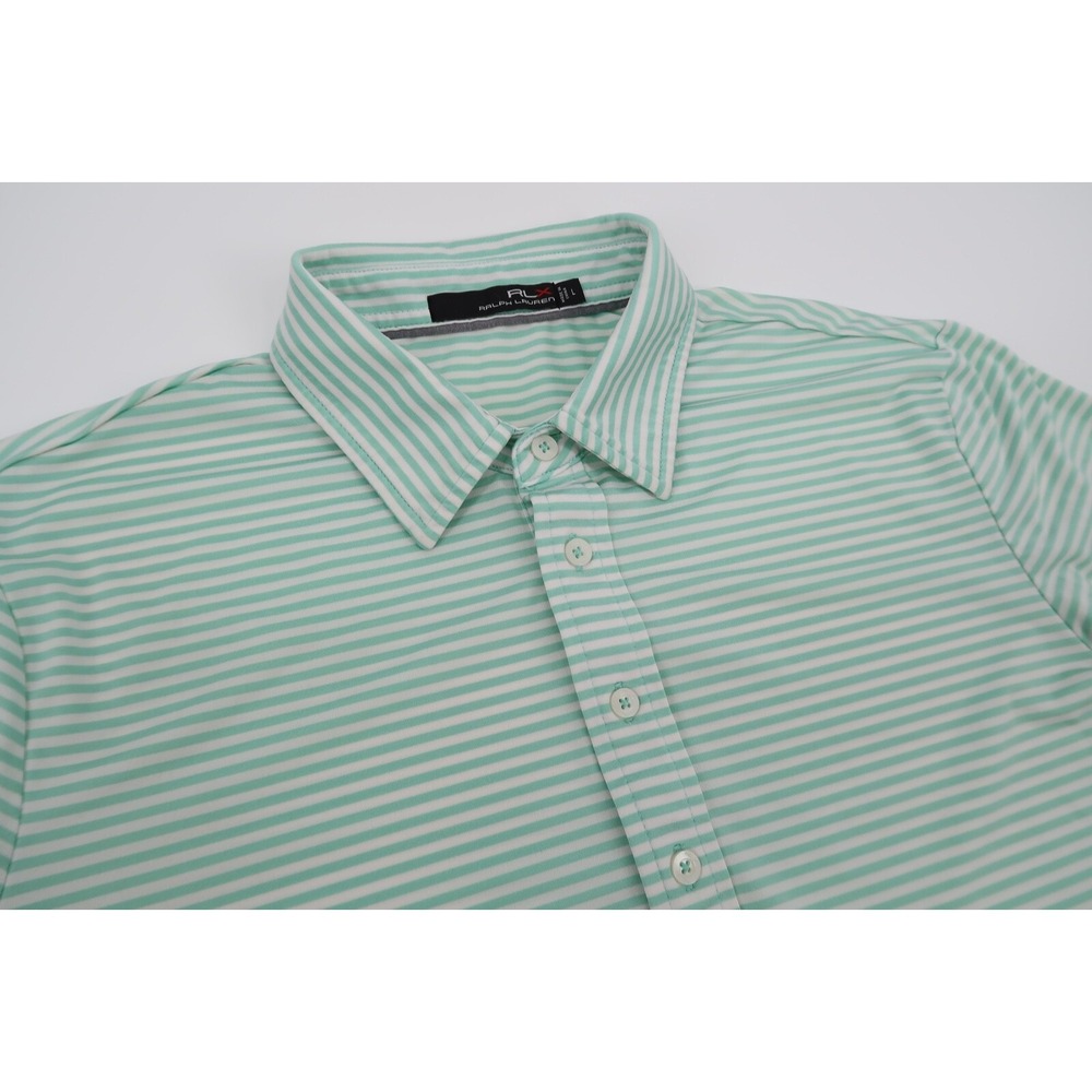 Ralph Lauren RLX Mens Large Blue Striped Wicking Performance PGA Golf Polo Shirt